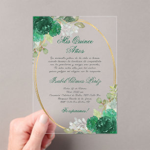 Invitations En Acrylique Silhouette de Quinceanera vert émeraude