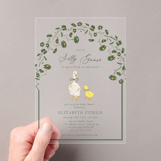 Invitations En Acrylique Silly Goose Bow Floral Daisy Baby shower (In situ (ordinateur de poche))