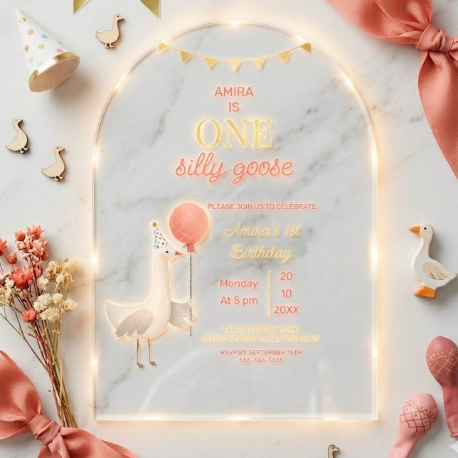 Invitations En Acrylique Silly Goose First Birthday Personalized Arch Party (Créateur téléchargé)