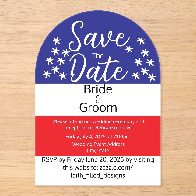 Invitations En Acrylique Simple 4 juillet Mariage campagnard patriotique (Recto)