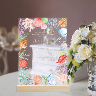 Invitations En Acrylique Simple Beach Blue Ocean Seashell Mariage