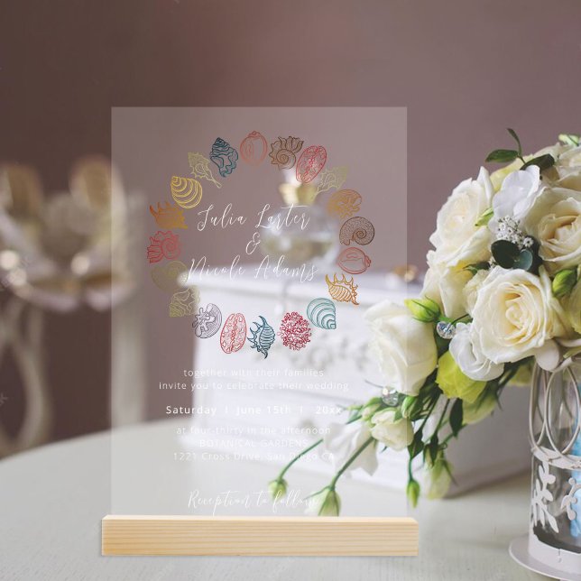 Invitations En Acrylique Simple Beach Blue Ocean Seashell Mariage (Créateur téléchargé)