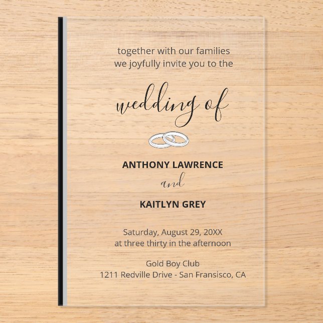 Invitations En Acrylique Simple Black and White Formal Wedding - Custom (Recto)