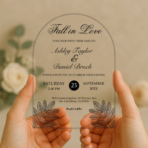 Invitations En Acrylique Simple Black and White Rustic Fall in Love Mariage