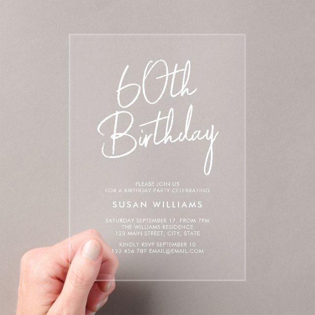 Invitations En Acrylique Simple chic moderne 60e anniversaire (In situ (ordinateur de poche))