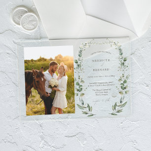 Invitations En Acrylique Simple Élégant Mariage Photo Botanique Horizontal