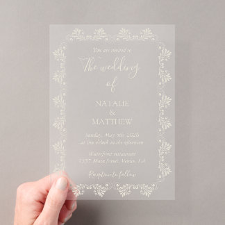 Invitations En Acrylique Simple Élégant Minimaliste Ornement de Damas Maria