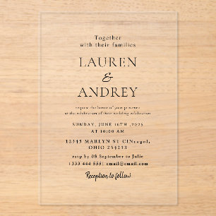 Invitations En Acrylique Simple Élégant Minimaliste Transparent Mariage