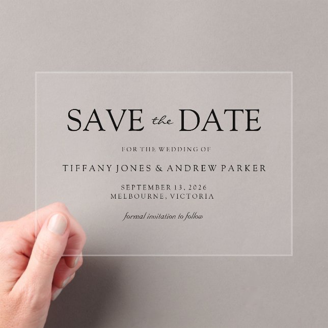 Invitations En Acrylique Simple élégant moderne Script Wedding Enregistrer  (In situ (ordinateur de poche))