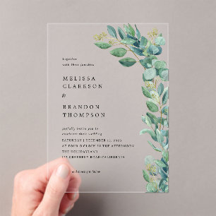 Invitations En Acrylique Simple Elégant Rustic Greenery Eucalyptus Mariage