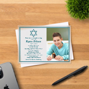 Invitations En Acrylique Simple étoile Turquoise de David Photo Bar Mitzvah
