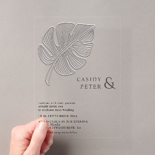 Invitations En Acrylique Simple feuille tropicale de monstera gaufrée douce