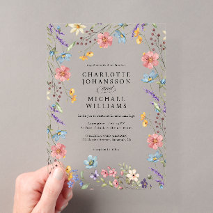 Invitations En Acrylique Simple Fleur Sauvage Moderne Mariage Rustique Jard