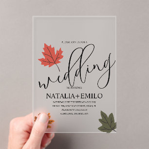 Invitations En Acrylique Simple Mariage Automnal Feuille