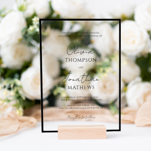 Invitations En Acrylique Simple Mariage Écriture Blanche Bordure Noire
