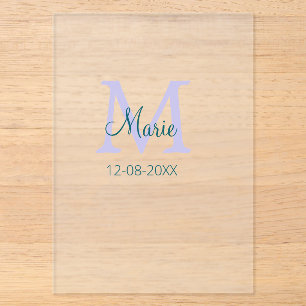 Invitations En Acrylique simple minimal ajouter nom monogramme violet vert 