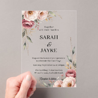 Invitations En Acrylique Simple Modern Minimal Green Leaf Wedding Acrylic 