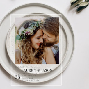 Invitations En Acrylique Simple moderne Mariage photo noir et blanc