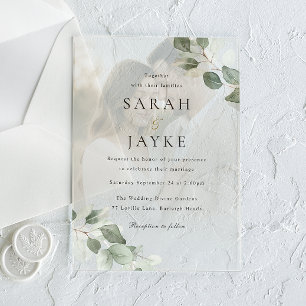 Invitations En Acrylique Simple Moderne Portrait de Mariage à Feuille Verte