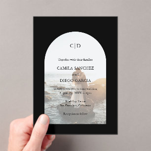 Invitations En Acrylique Simple Noir Monogramme Photo Arche Mariage moderne
