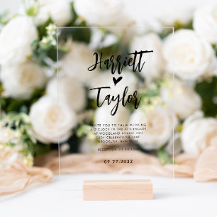 Invitations En Acrylique Simple romantique Lovely Heart Mariage
