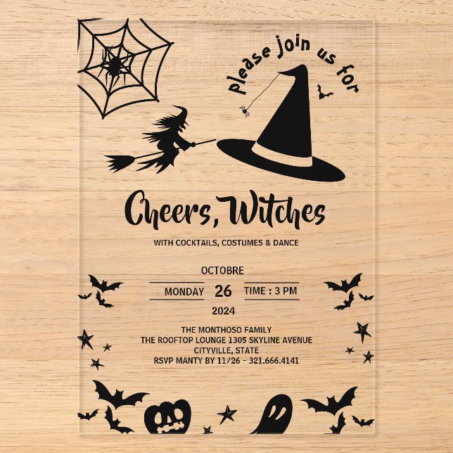 Invitations En Acrylique Simple sorcière Casquette costume adulte Halloween (Recto)