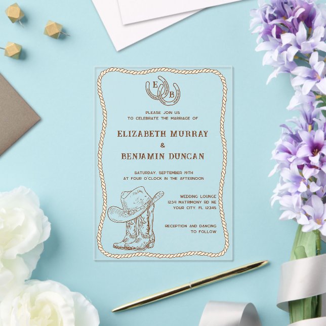 Invitations En Acrylique Simple Western Horseshoe Monogram Barn Wedding (Insitu (Mariage))