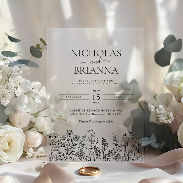 Invitations En Acrylique Simple Wildflower Boho Wedding Modern (Créateur téléchargé)