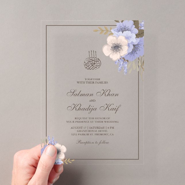 Invitations En Acrylique Soft Lavender Floral Islamic Muslim Wedding (In situ (ordinateur de poche))