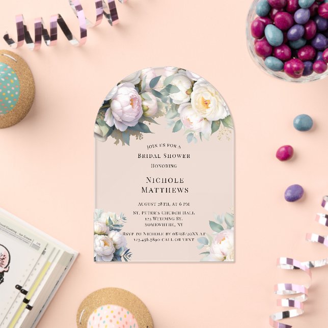 Invitations En Acrylique Soft White Peony with Eucalyptus Bachelorette (Insitu (Célébration))