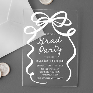 Invitations En Acrylique Soirée de fin d'études moderne Elegant White Bow