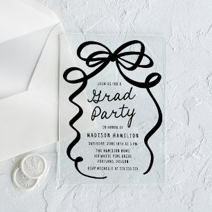 Invitations En Acrylique Soirée de graduation moderne Elegant Black Bow