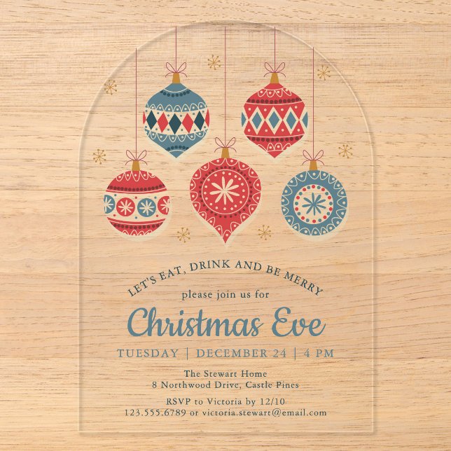Invitations En Acrylique Soirée de Noël Chic Ornement (Recto)