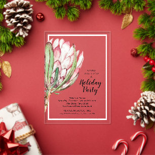 Invitations En Acrylique Soirée de Noël de la fête du Protea Tropical