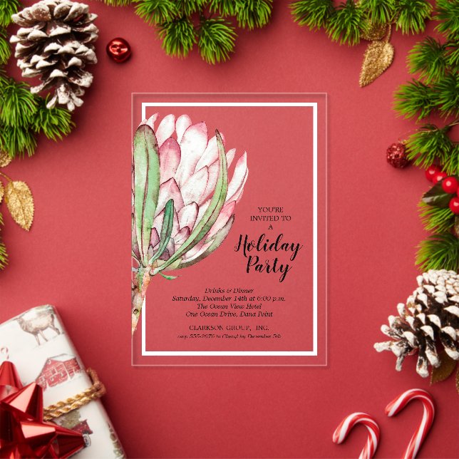 Invitations En Acrylique Soirée de Noël de la fête du Protea Tropical (Insitu (vacances))