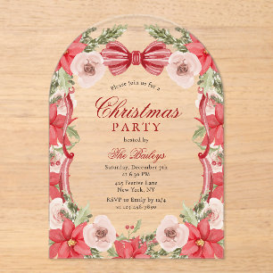 Invitations En Acrylique Soirée de Noël Florale Coquette