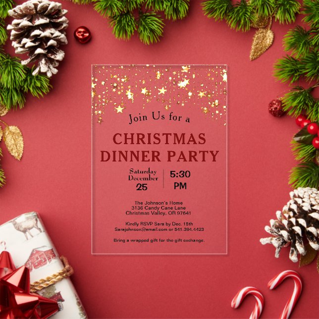 Invitations En Acrylique Soirée de Noël Gold Stars (Insitu (vacances))