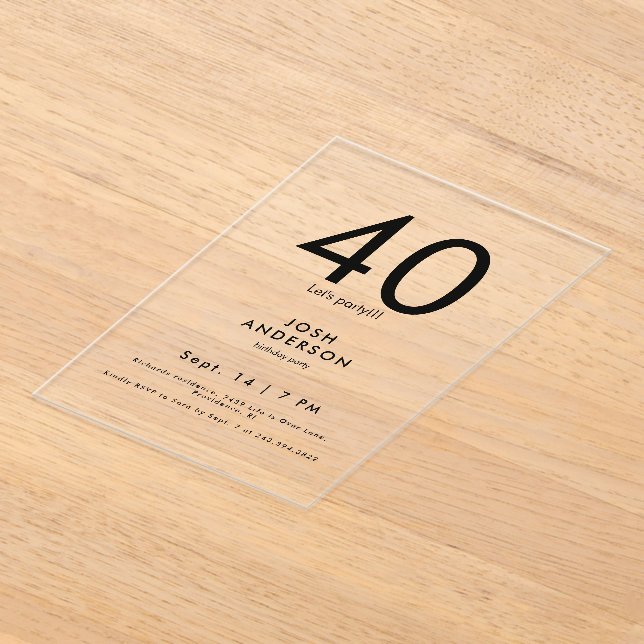 Invitations En Acrylique Soirée du 40e anniversaire (Poser)