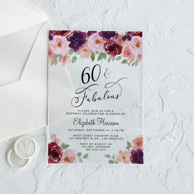 Invitations En Acrylique Soirée florale élégante 60e anniversaire (Créateur téléchargé)