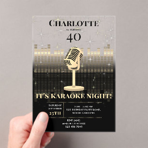 Invitations En Acrylique Soirée Karaoke Black Gold Chanson Fête d'anniversa