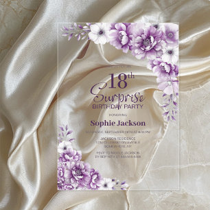 Invitations En Acrylique Soirée stylish Rose Floral Surprise 18e anniversai