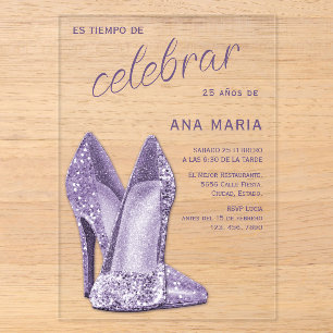 Invitations En Acrylique Sophistiqué Anniversaire Féminin Améthyste Espagno