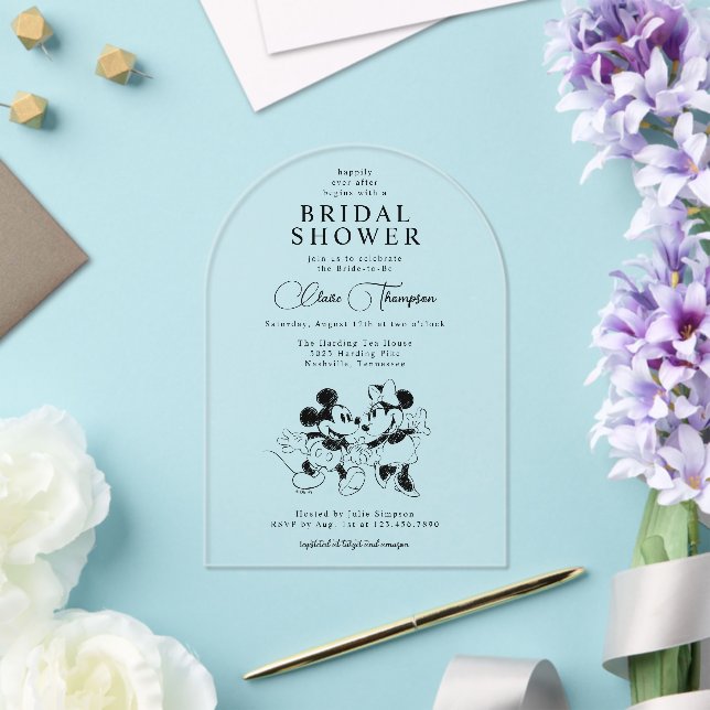 Invitations En Acrylique Souris Mickey & Minnie de Disney SketchDouche nupt (Insitu (Mariage))