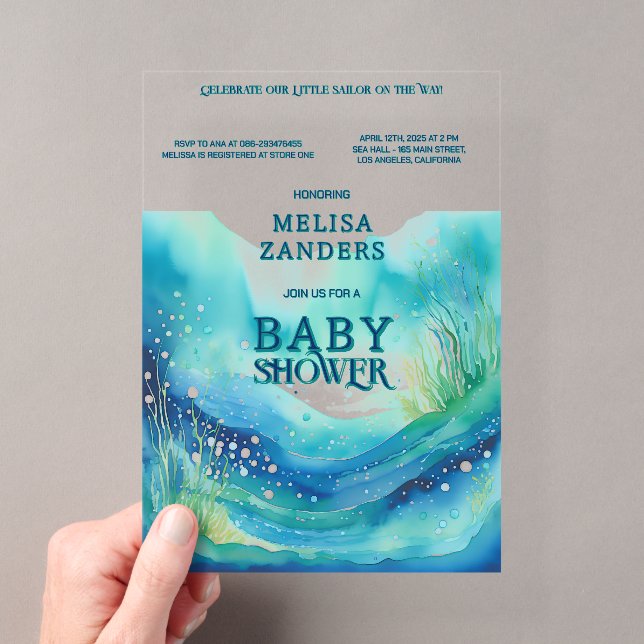 Invitations En Acrylique Sous la mer Baby Boy mignonne Aquarelle bulles (In situ (ordinateur de poche))