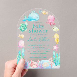 Invitations En Acrylique Sous le Baby shower Sea Adventure