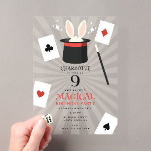 Invitations En Acrylique Spectacle de Magie Magicien Enfants Fête d'Anniver