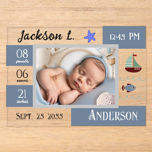 Invitations En Acrylique Statistiques de naissance de bébé Annonce d'une ph