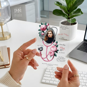 Invitations En Acrylique Stéthoscope Roses Roses Fleurs Roses Moderne Diplô