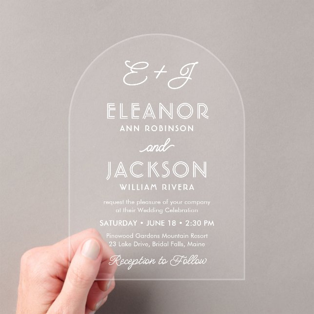 Invitations En Acrylique Style Déco Typographie & Monogramme Arche Mariage (In situ (ordinateur de poche))