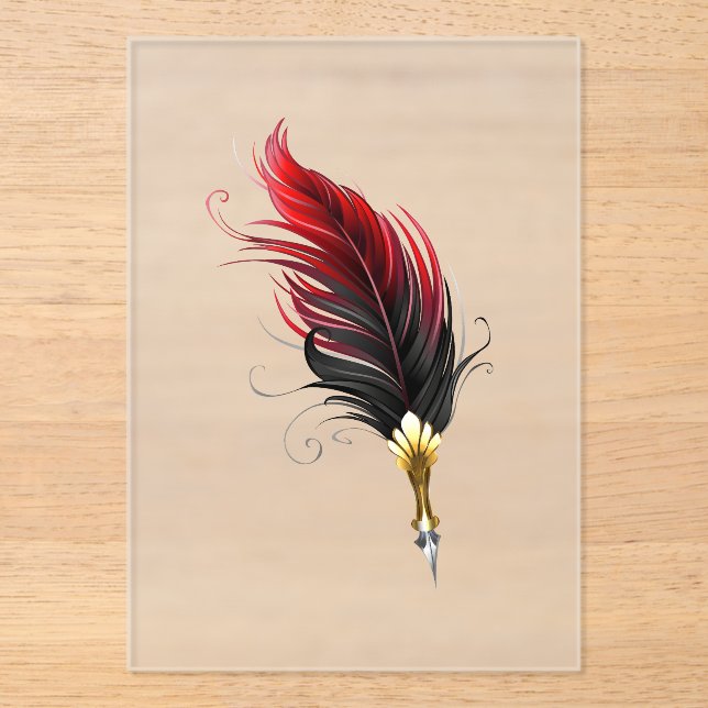 Invitations En Acrylique Stylo rouge en plumes avec nib or (Recto)